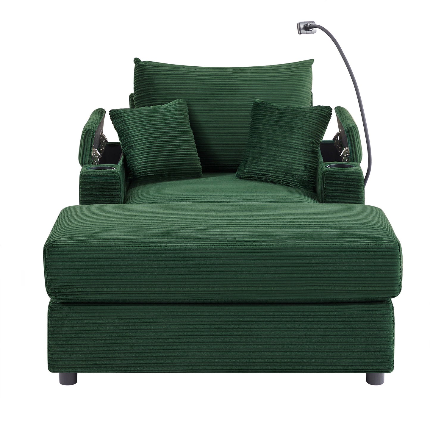 Modern Style Single Sofa Sofa Couch With Storage Space, A Movable Ottoman, Two USB Ports, Two Cup Holders, A Phone Holder For Living Room - Green