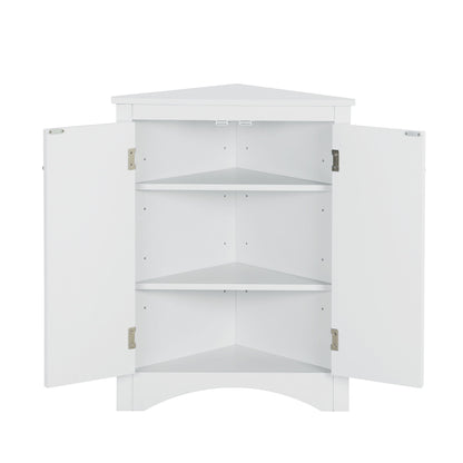 Triangle Bathroom Storage Cabinet With Adjustable Shelves, Freestanding Floor Cabinet For Home Kitchen - White