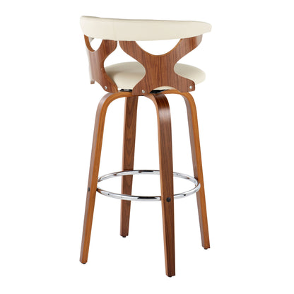 Gardenia - Mid-Century Modern Fixed Height Barstool With Swivel With Round Footrest (Set of 2) - Walnut / Cream