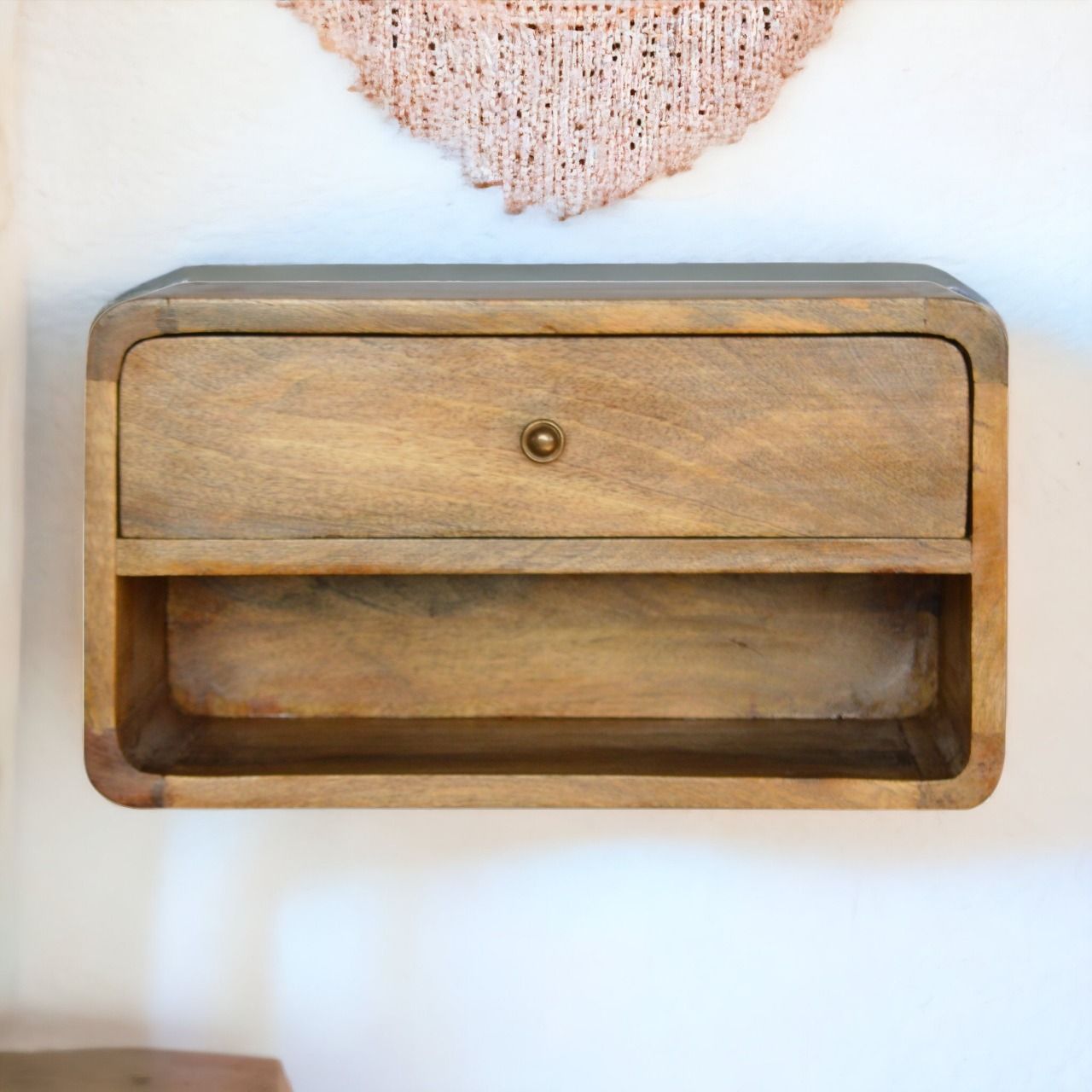Floating Curve Open Slot Nightstand - Oak