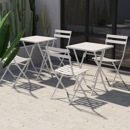 3 Piece Patio Bistro Set Of Foldable Square Table And Chairs - White