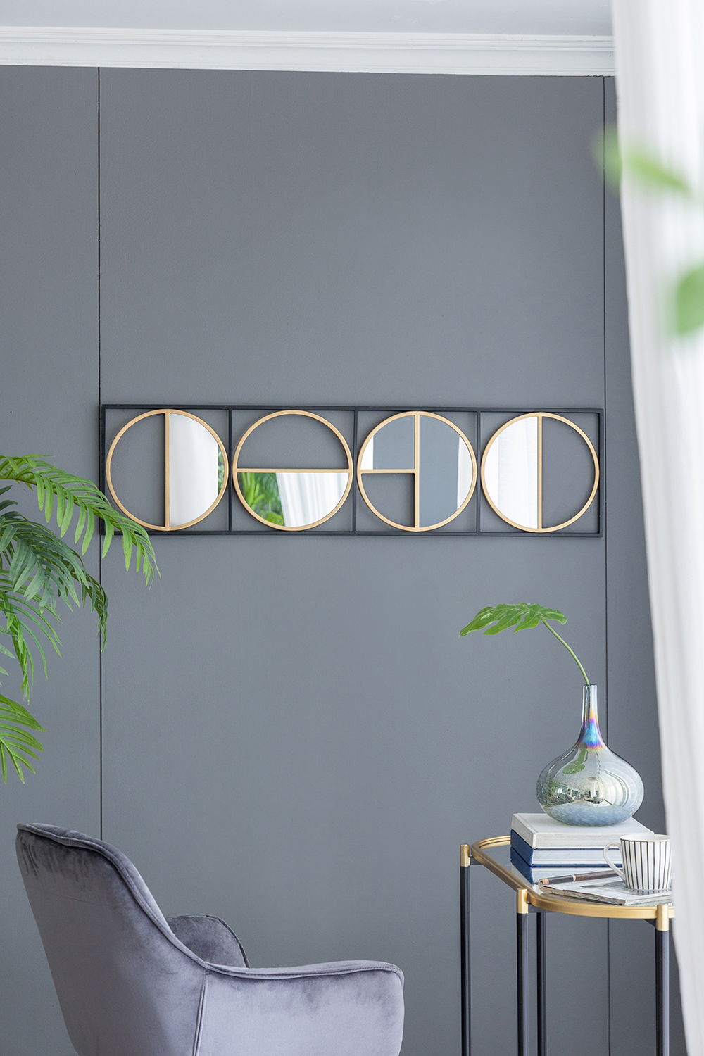 Eclectic Styling Metal Beaded Wall Mirror With Contemporary Design For Bedroom, Liveroom - Golden Black