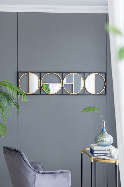 Eclectic Styling Metal Beaded Wall Mirror With Contemporary Design For Bedroom, Liveroom - Golden Black