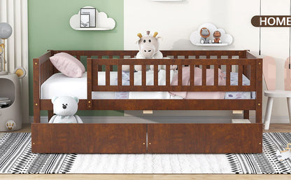 Twin Size Daybed Bed With Two Drawers - Walnut