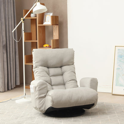 Modern With Metal Frame Swivel Game Lounge Chair With Adjustable Headrest And Waist Support, 360 Degree Rotatable Leisure Chair For Living Room - Gray