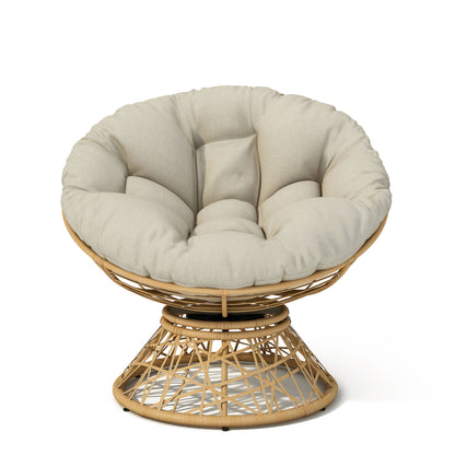 Ergonomic Wicker Chair With Cloud Thick Density Cushion, 3 Proof Cover High Capacity Iron Frame Fluid 360ÔøΩÔøΩÔøΩÔøΩÔøΩÔøΩÔøΩÔøΩÔøΩÔøΩÔøΩÔøΩÔøΩÔøΩÔøΩ Swivel - Beige / Natural
