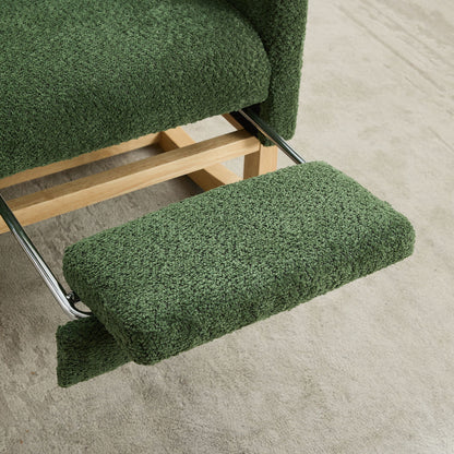 Boucle High Back Glider Rocking Chair With Retractable Footrest And Rubber Wood Legs For Nursery And Living Room - Green