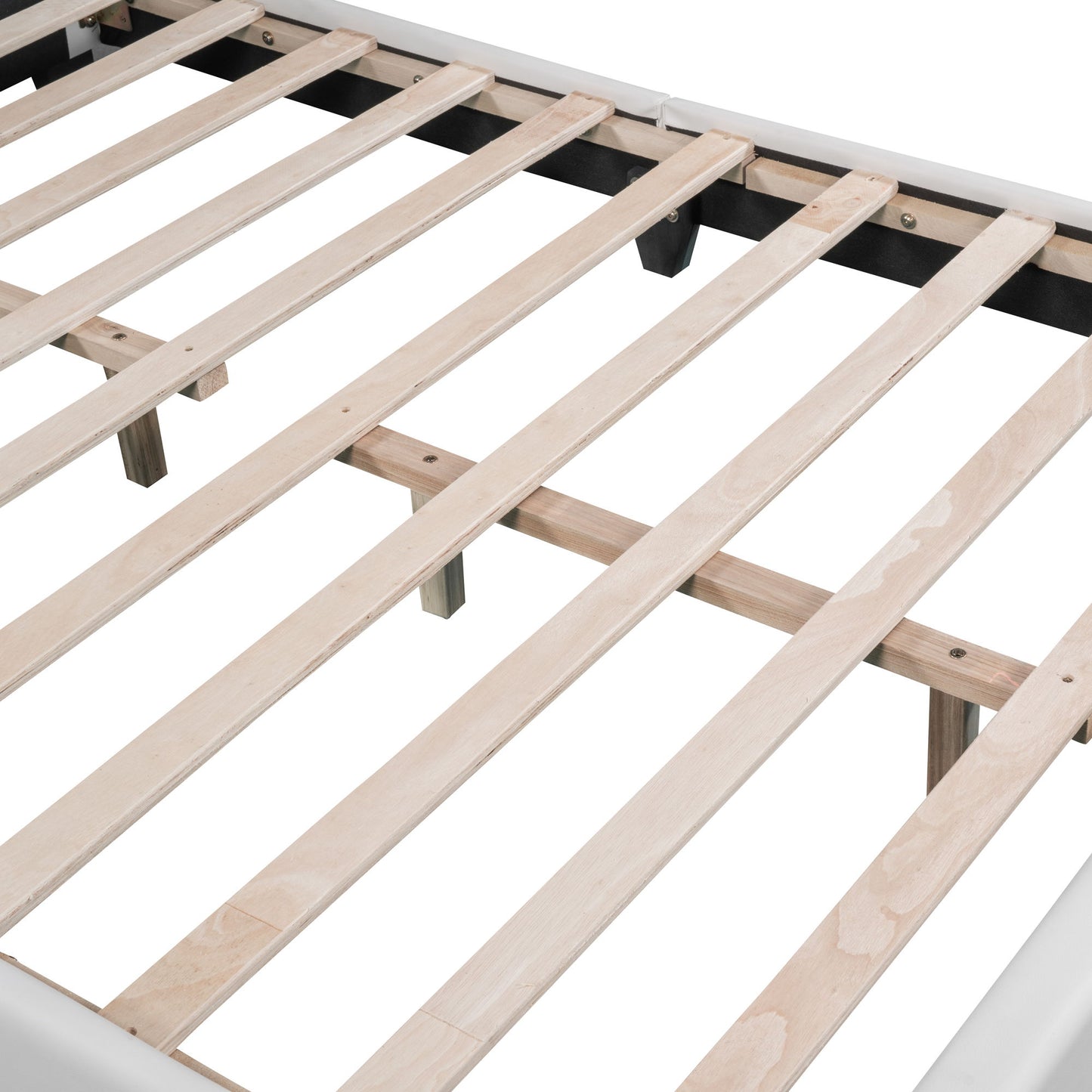 Full Size Upholstered Leather Platform Bed With Rabbit Ornament - White