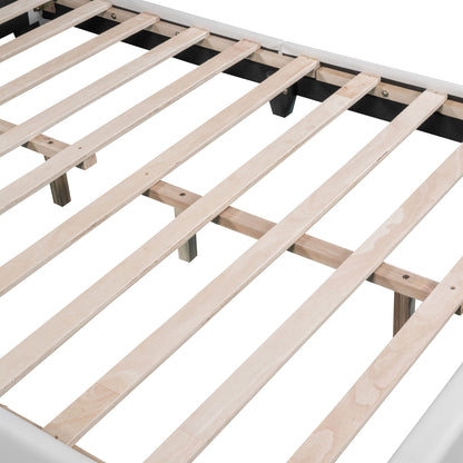Full Size Upholstered Leather Platform Bed With Rabbit Ornament - White