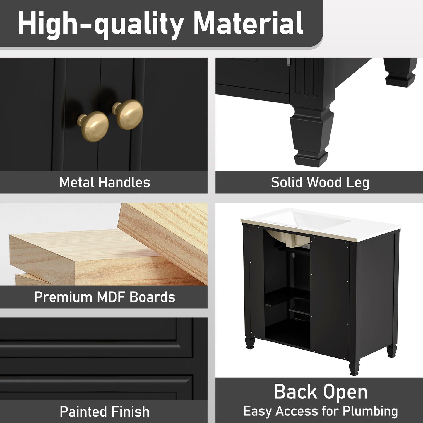 Modern Bathroom Vanity With Ceramic Sink, Freestanding, One Tip - Out Drawer, 3 Side Drawers, Adjustable Shelf - Beige
