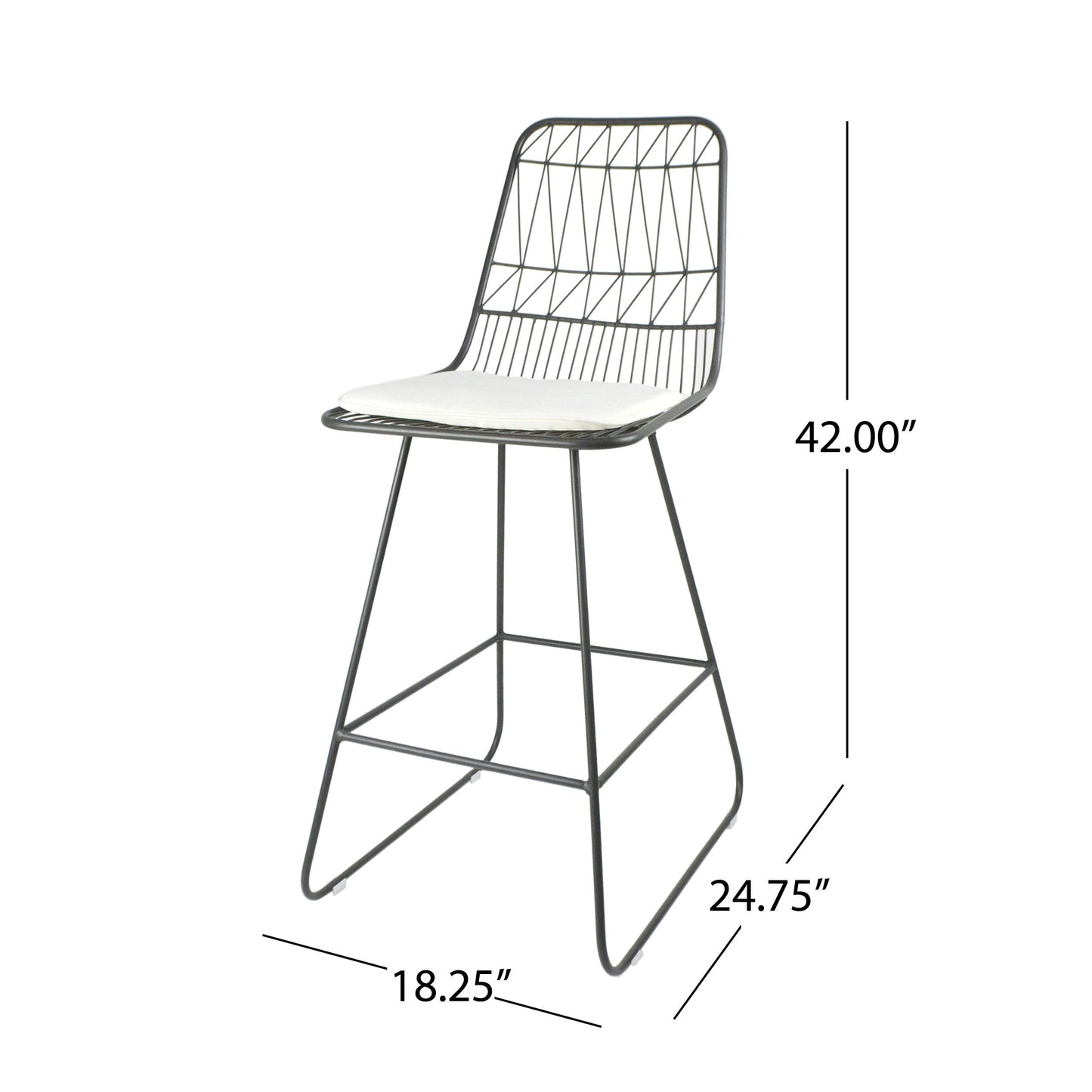 Yearning - Iron Counter Stool With Water Resistant Cushion - Gray / Ivory
