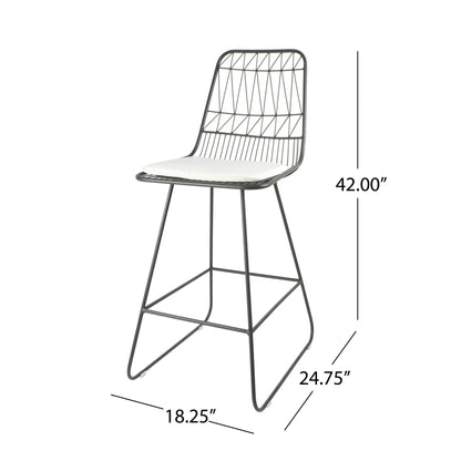 Yearning - Iron Counter Stool With Water Resistant Cushion - Gray / Ivory