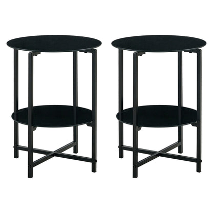 Tempered Glass End Table (Set of 2), Round Coffee Table For Bedroom Living Room Office - Black