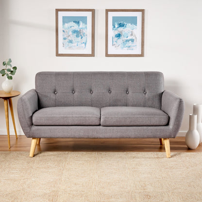 Mid Century Modern Loveseat Sofa With Button Tufted Backrest - Dark Gray