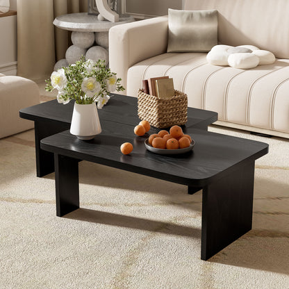 Modern Minimalist Coffee Table Set, Rectangle Coffee Table With Splicing Design, Multifunctional Combination Table For Living Room - Black