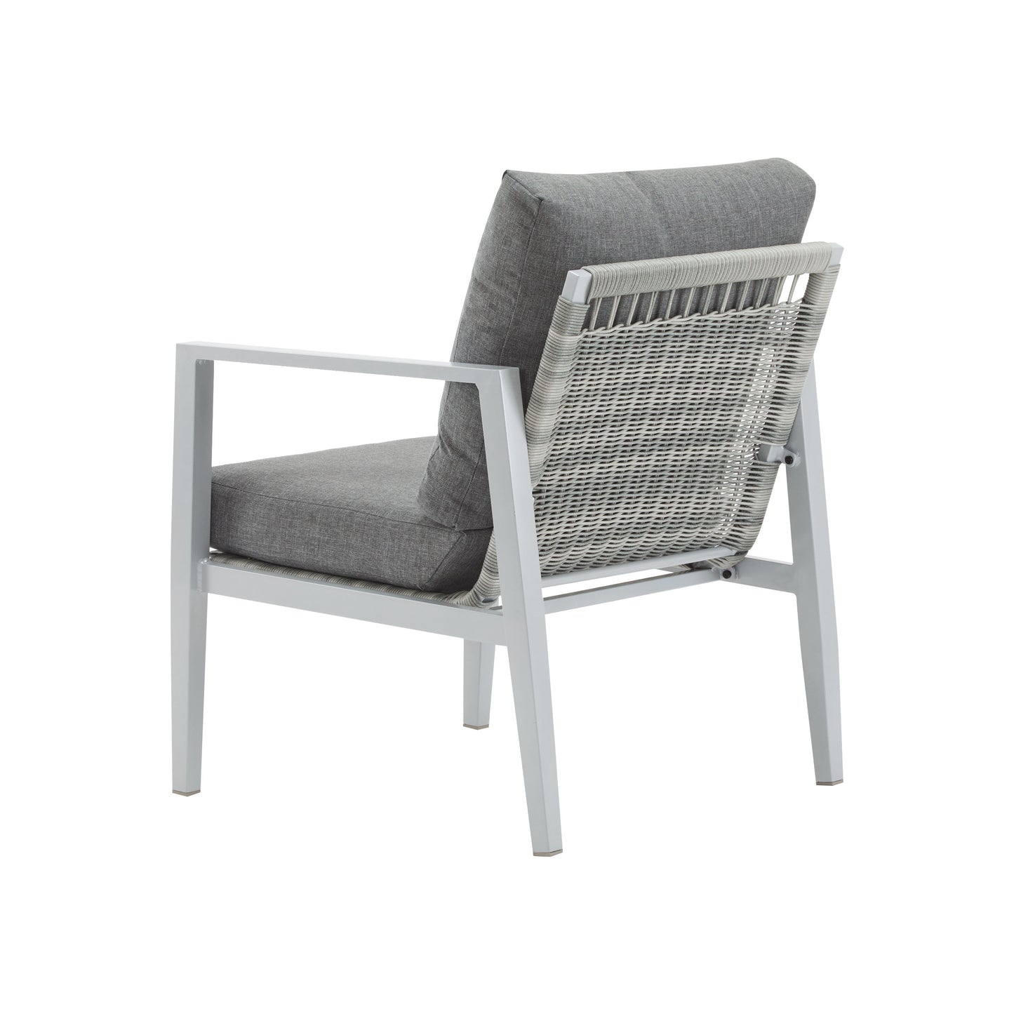 Aluminum Lounge Chair With Sleek Rope Accents, Comfortable Cushions, For Modern Indoor Outdoor Spaces - Gray / Silver / White