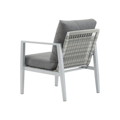Aluminum Lounge Chair With Sleek Rope Accents, Comfortable Cushions, For Modern Indoor Outdoor Spaces - Gray / Silver / White