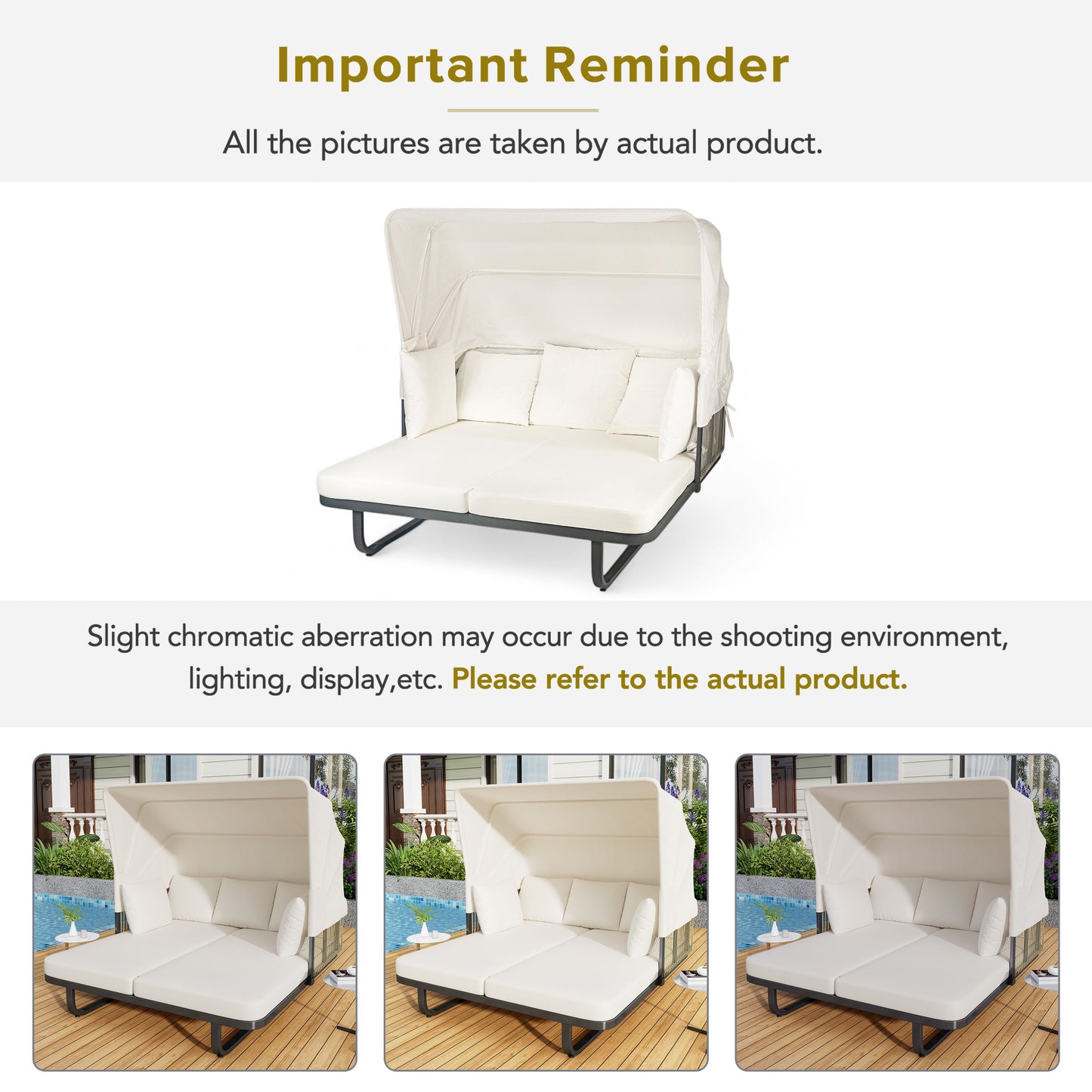 Outdoor Patio Daybed Rattan Daybed Outdoor Sunbed With Detachable Pillows For Patio, Backyard, Pool - Beige