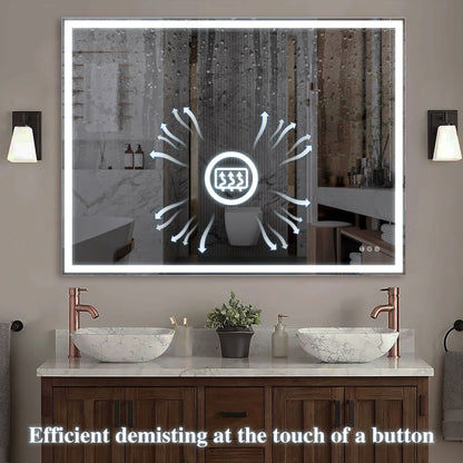LED Bathroom Vanity Mirror Wall Mounted, Adjustable White / Warm / Natural Lights Anti-Fog Touch Switch With Memory Modern Smart Large Bathroom Mirrors - Silver
