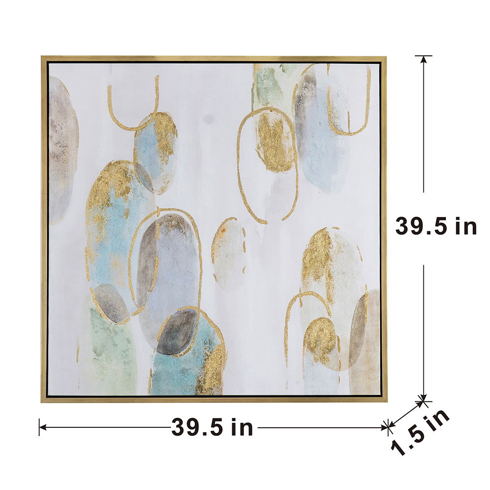 Modern Oil Painting, Square Framed Wall Art For Living Room Dining Room - Multicolor