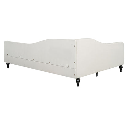 Full Size, Durable Construction Modern L Shaped Linen Daybed With Legs - Beige