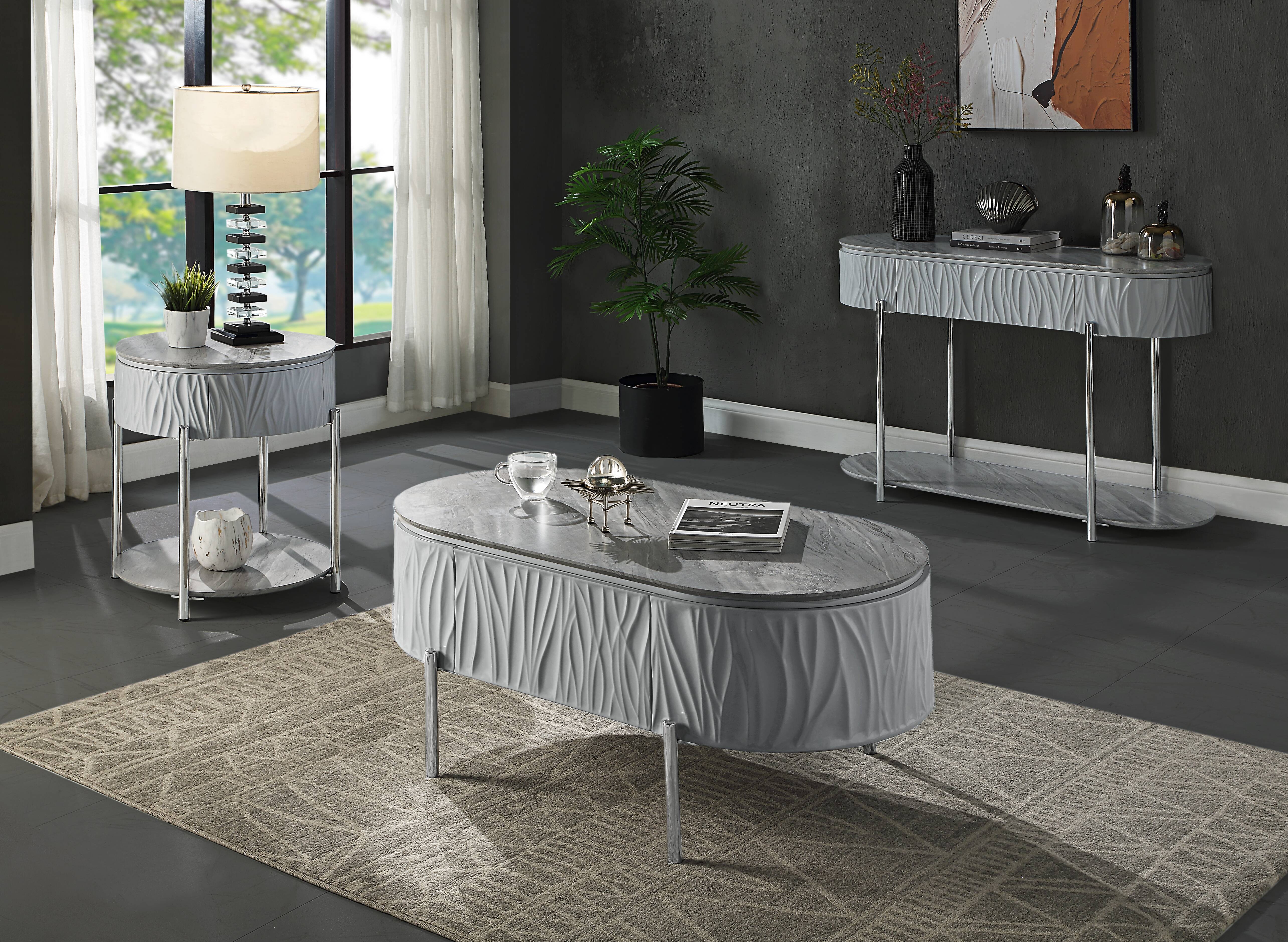 Yukino - High Gloss Coffee Table - Chrome / Gray