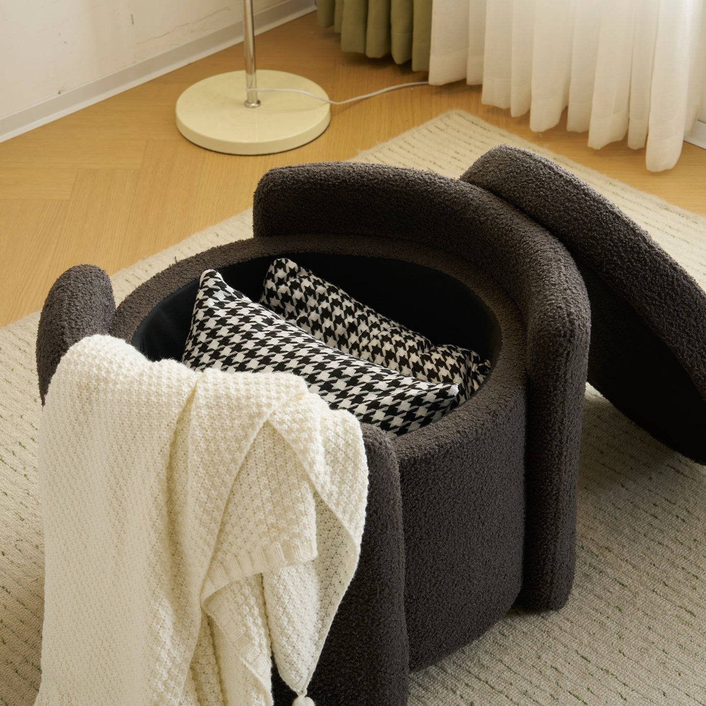 Cozy Boucle Storage Ottoman: Stylish Comfort With Hidden Storage - Gray