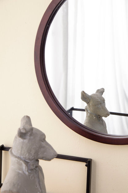Circle Wall Mirror With Wooden Frame And Walnut Finish, Wall Mirror For Living Room Dining Room - Brown