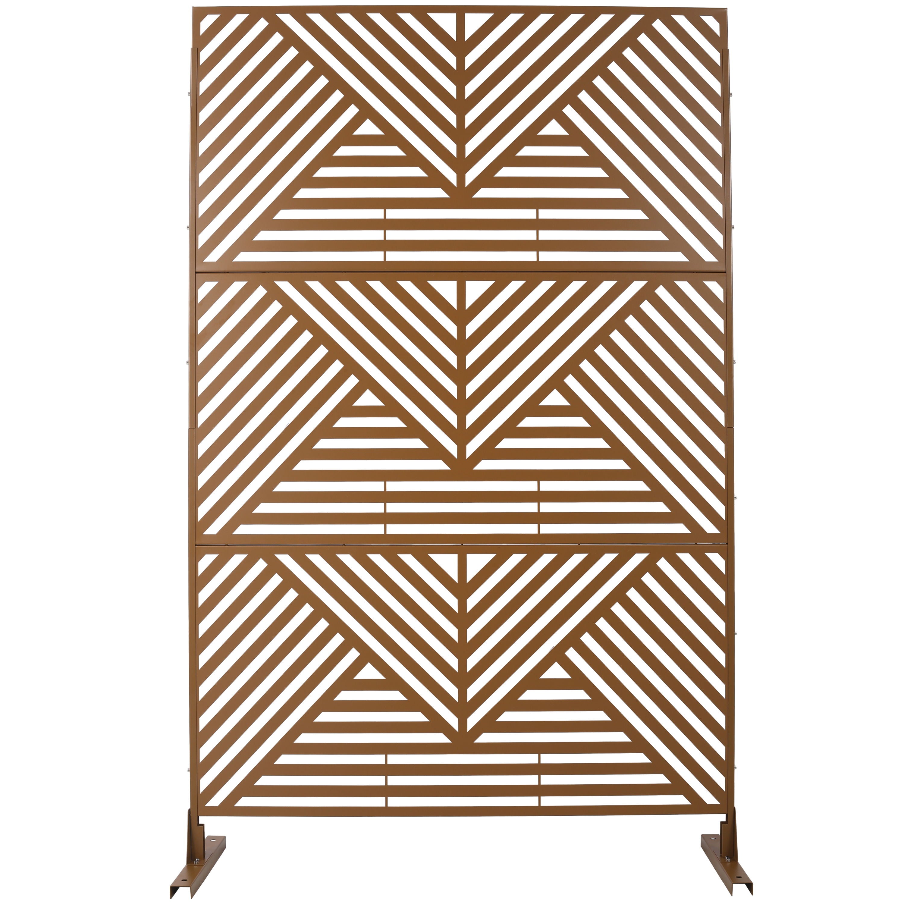 Freestanding Decorative Privacy Screen For Deck Balcony Patio, Metal Privacy Screen - Brown