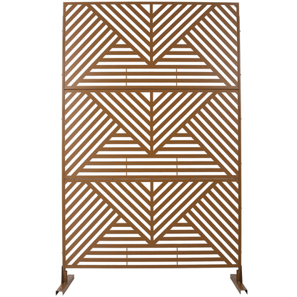 Freestanding Decorative Privacy Screen For Deck Balcony Patio, Metal Privacy Screen - Brown