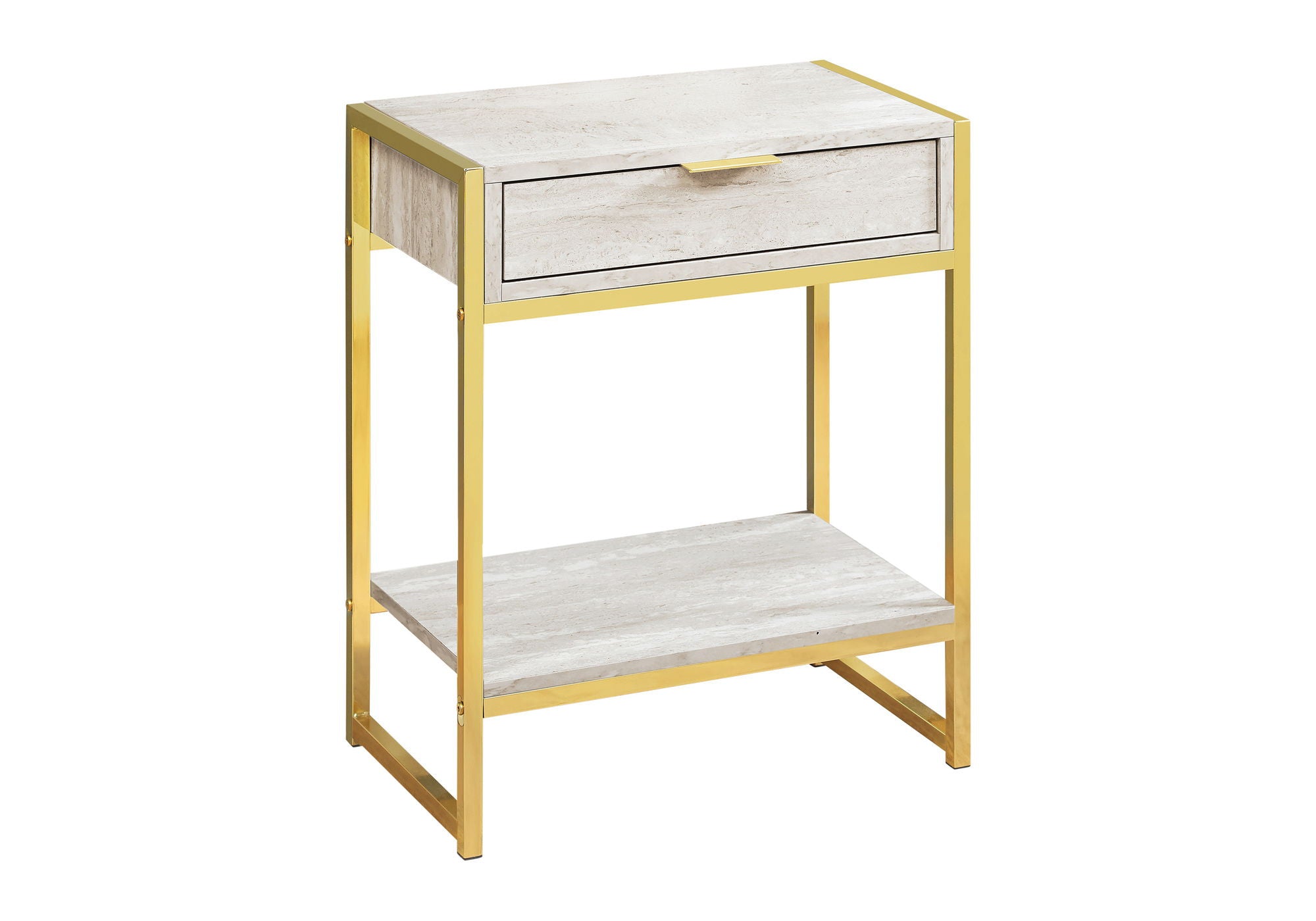 Accent Side Table, Storage Drawer, Marble Look, Contemporary & Modern - Beige