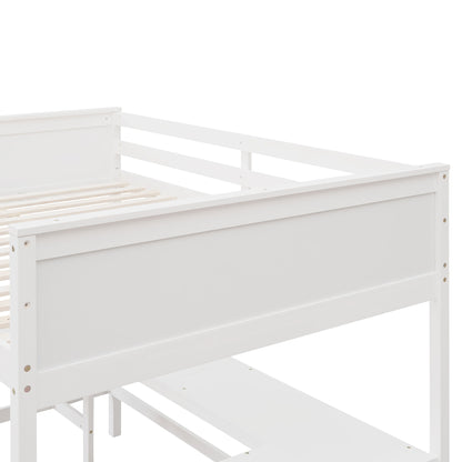 Full Size Loft Bed With Shelves With Desk - White