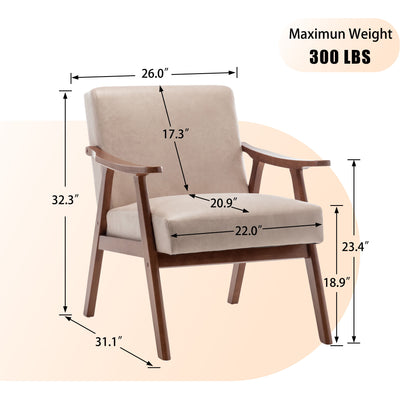 Mid Century Modern Wingback Accent Chair With Solid Wood Frame And Extra Thick Backrest - Lounge Chair For Living Room, Bedroom, Or Reading Room - Light Camel