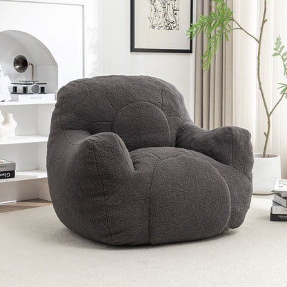 Comfy Bean Bag Chair With Filler, Tufted Memory Foam Sofa Teddy Fabric, Fluffy And Cozy Seating For Dorm, Apartment, Or Living Room - Dark Gray