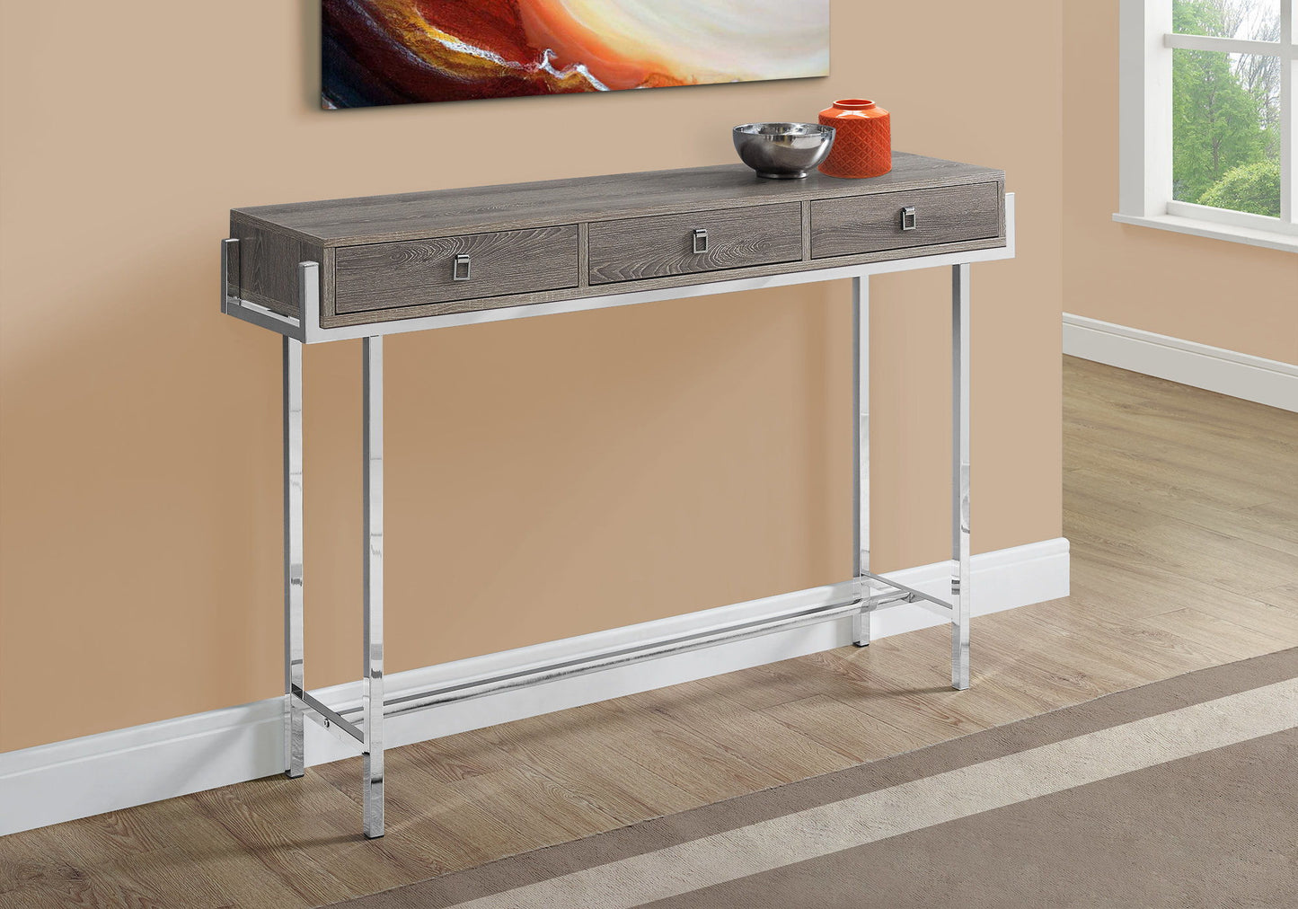Accent Console Table For Entryway, Storage Drawer, Contemporary And Modern - Taupe