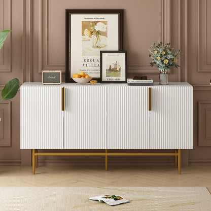 Modern Elegant 4 Door Sideboard Gold Metal Handle Buffet Cabinet For Dining Room, Living Room, Bedroom, Hallway - White