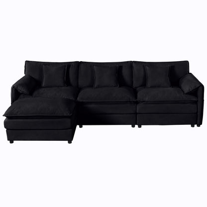 Modular Sectional Sofa Oversized Deep Seat L Shaped Couch Set With Movable Ottoman - Black