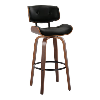 Lombardi - Mid-Century Modern Fixed Height Barstool With Swivel With Round Footrest (Set of 2) - Walnut / Black