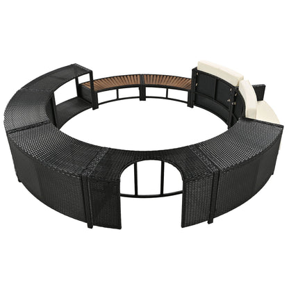 Spa Surround Spa Frame Patio Rattan Sofa Set With Storage Spaces, Mini Sofa And Comfortable Cushion For Patio, Backyard - Beige