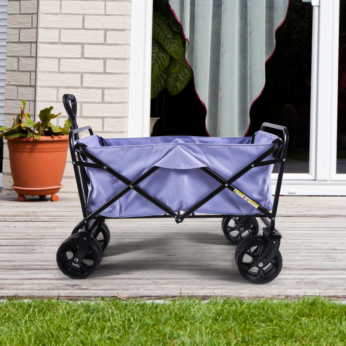 100L Collapsible Folding Beach Wagon Cart With 220Lbs Large Capacity, Wagons Carts Heavy Duty Foldable With Big Wheels For Sand, Garden, Camping - Purple