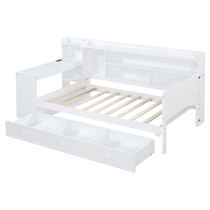 Twin Size Daybed With 3 Drawers USB Ports And Desk - White