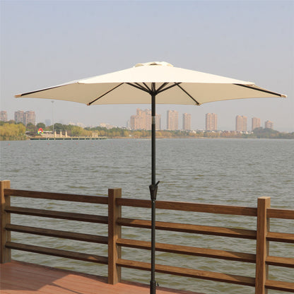 8.8' Outdoor Aluminum Patio Umbrella, Patio Umbrella, Market Umbrella With 42 Pound Square Resin Umbrella Base, Push Button Tilt And Crank Lift - Creme