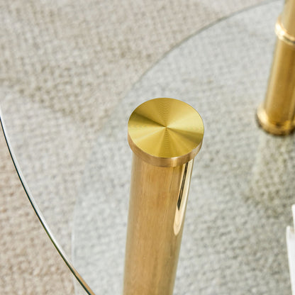 Contemporary Minimalist Double Layer Tempered Glass Coffee Table - Gold / Transparent