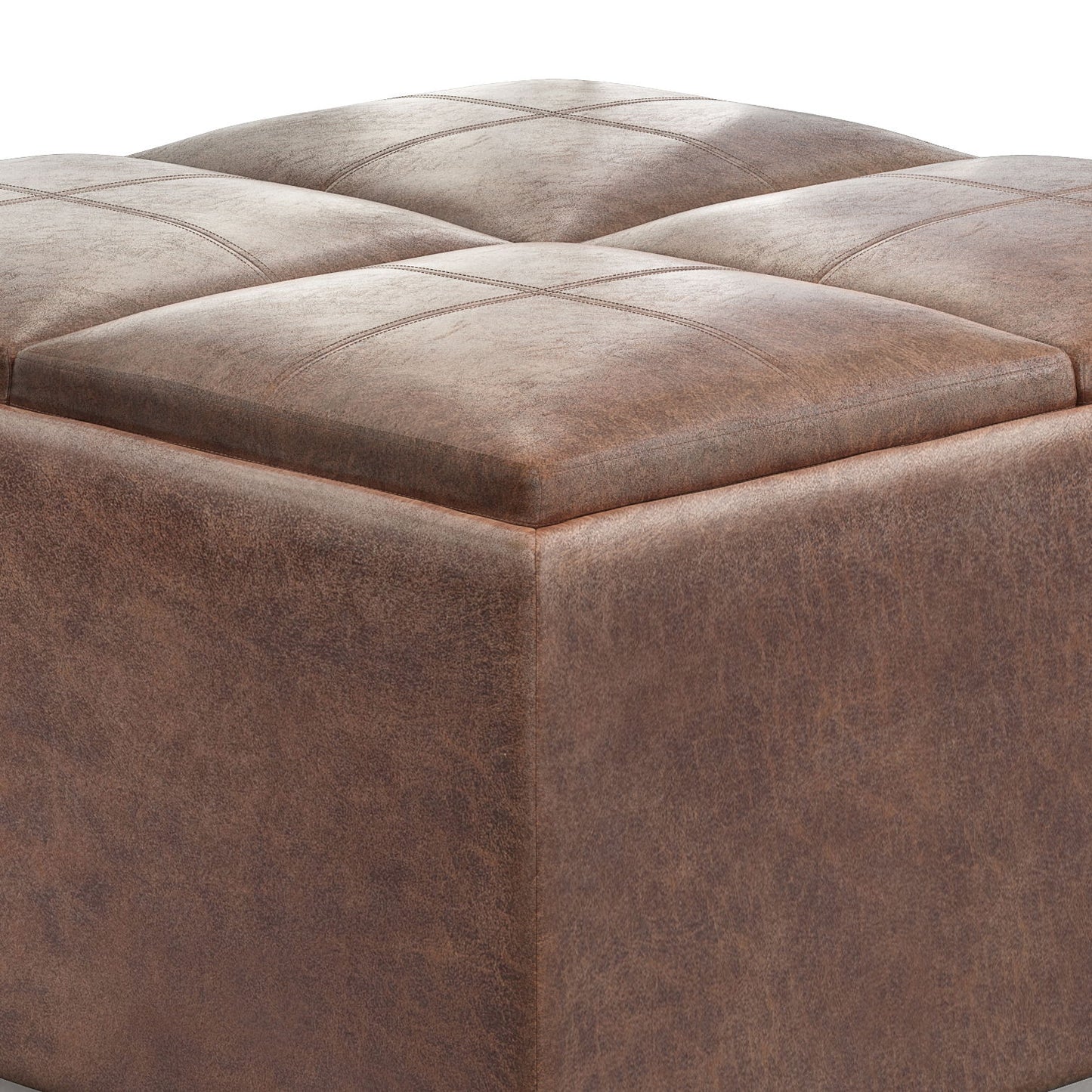 Avalon - Square Coffee Table Storage Ottoman - Distressed Umber Brown