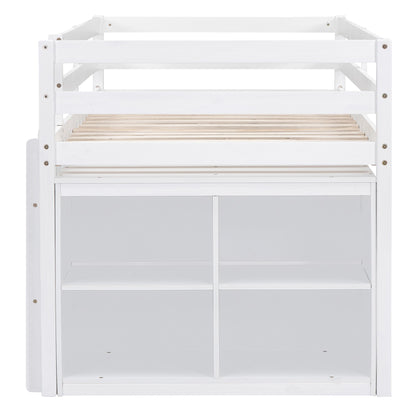 Twin Size Loft Bed With Retractable Writing Desk And 4 Drawers, With Lateral Portable Desk And Shelves - White