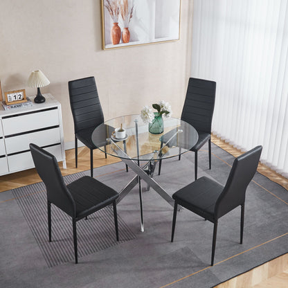 Dining Table With Cross Metal Leg And Tempered Glass, Modern Space Saving Kitchen Table For Living Room Legs - Chrome
