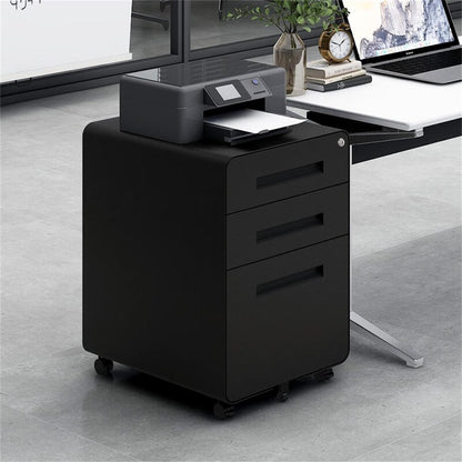 3 Drawer Mobile File Cabinet Under Desk Office, Simple Style Versatile Storage Cabinet For Legal / Letter / A4 Files, 5 Wheel Design Anti-Tilting Cold Rolled Steel Waterproof Moisture-Proof - Black