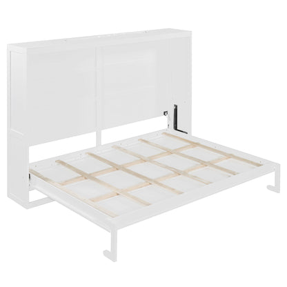 Queen Size Murphy Wall Bed Modern Design With LED Lights - White