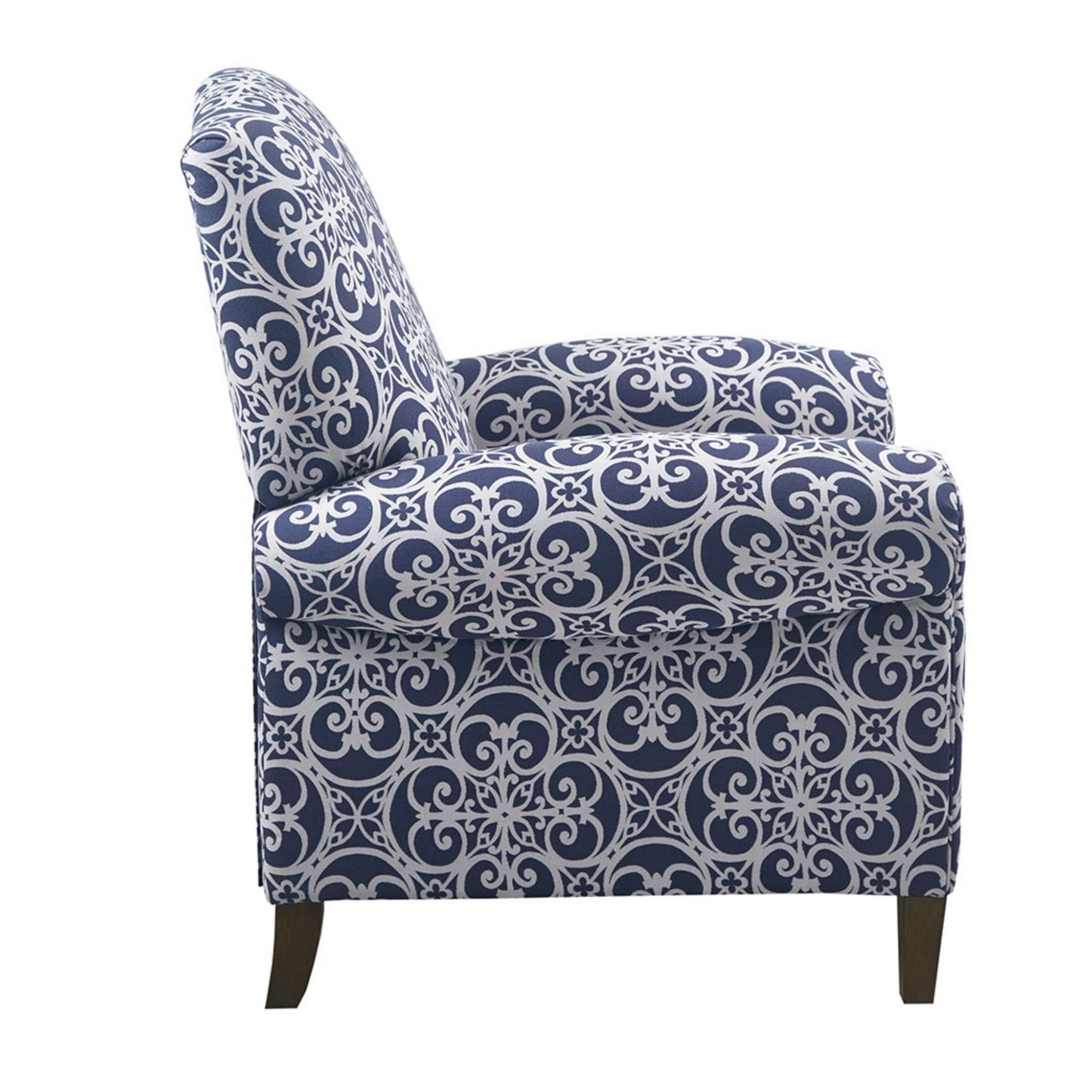 Push Back Recliner Chair With Fretwork Pattern And Solid Wood Legs - Multicolor