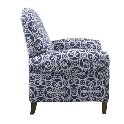 Push Back Recliner Chair With Fretwork Pattern And Solid Wood Legs - Multicolor